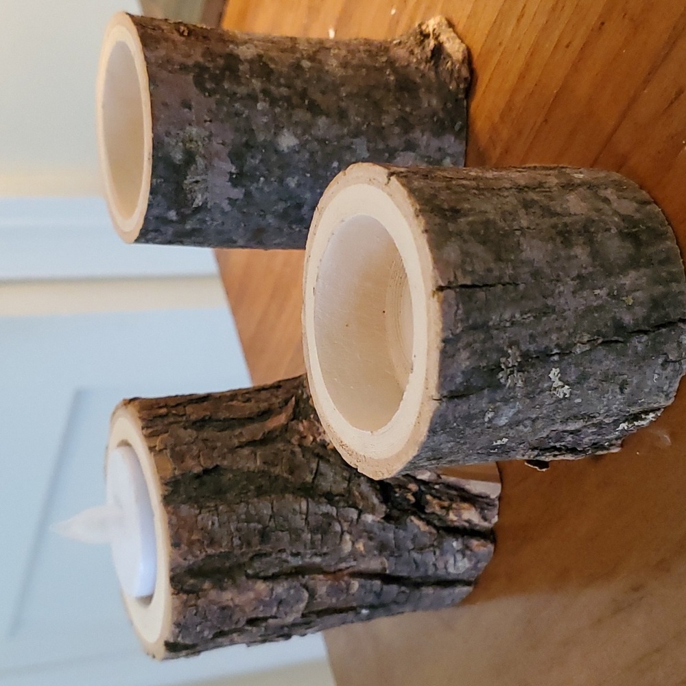 Set of Three Rustic Wooden Votive Candle Holders